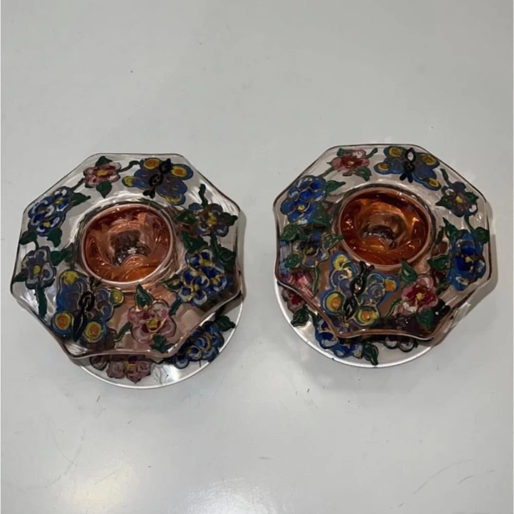 Floral Glass Candle Holders